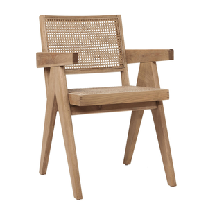 Fauteuil de salle à manger en rotin tressé à la main, style Mid-Century Modern, avec structure en bois massif, assise et dossier en rotin naturel, pour maison, villa, salon - Product Image 1