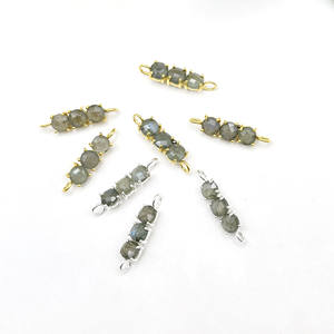 Bijoux faits à la main en argent Sterling 925 pour femmes Labradorite naturelle trois pierres connecteur lunette à facettes ensemble de réglage enfants - Product Image 5