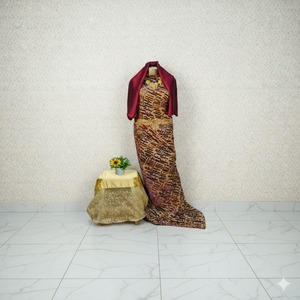 Tela de seda somalí Maqbal Dirac de lujo de primera calidad con diseño floral y trabajo intrincado con purpurina dorada para uso diario. - Product Image 6
