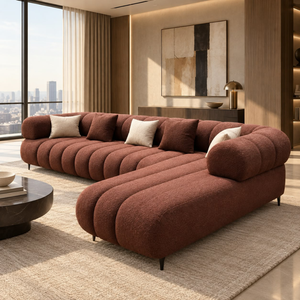 Sofá Seccional Curvo Moderno con Tapicería de Tela Texturizada, Chaise Longue y Mesa de Centro Redonda para Sala de Estar de Lujo - Product Image 5
