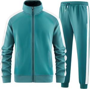 Nueva moda 100% poliéster Stand Collar dos bolsillos laterales chaqueta y pantalón a rayas manga raglán completa chándales personalizados para hombres - Product Image 2