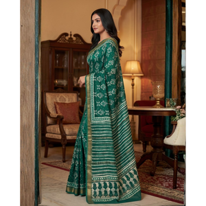 Sari étnico Chanderi con bordado y blusa, de seda suave y pesada, estilo pakistaní y Bollywood para Salwar Kameez - Product Image 2