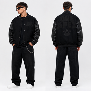 Custom <b>Jacket</b> Wool Body PU <b>Leather</b> Sleeves Chenille Embroidery Letterman Baseball <b>Jacket</b> OEM ODM <b>Men's</b> Black Varsity - Product Image 2