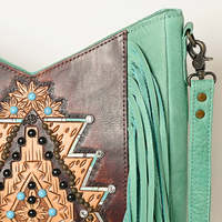 Sac bandoulière en cuir fait main avec franges, style bohème western, broderie aztèque, vintage, léger, à sangle unique, été hiver