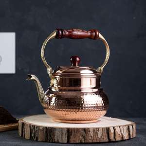 Premium Quality <b>Copper</b> Teapot and Kettles With Wood Grip <b>Handle</b> <b>Kitchen</b> Accessories Decorative Tea Pot Serving Hot Teapot & Logo - Product Image 3