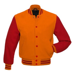 Premium Unisex Letterman Baseball Varsity Jacket Lona Verde Lana Naranja Mangas de cuero genuino A prueba de viento Winter College High - Product Image 2