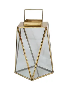 Forma geométrica Marco de metal dorado Vidrio transparente Portavelas hecho a mano moderno Evento en casa Linternas decorativas Bodas Navidad - Product Image 3
