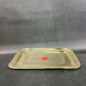 รูปทรงกลมยอดนิยมยอดนิยมสําหรับอาหารเย็นในบ้านโรงแรมเสิร์ฟอาหารถาดจานชุบทองถาดเสิร์ฟโลหะ - Product Image 3