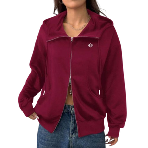 Sweat à capuche oversize à col cheminée avec fermeture éclair, logo personnalisé, en molleton de coton imprimé et brodé, style streetwear, pour femme, idéal pour l'hiver et les activités quotidiennes. - Product Image 1