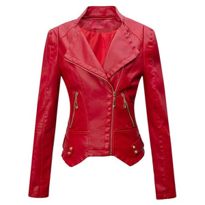 Chaquetas cortas con estilo de cuero genuino de Color rojo, ropa informal de invierno transpirable, chaqueta de moda ajustada con cremallera ligera Vintage - Product Image 2