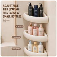 Étagère d'angle murale à 4 ventouses, sans perçage, pour salle de bain, avec rebord surélevé, amovible, réutilisable, durable