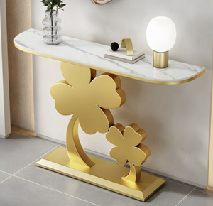 La última mesa de consola superior de mármol de diseño de moda con un diseño de base de metal dorado curvo, disponible a precios al por mayor - Product Image 3