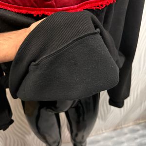 Heavy weight <b>black</b> 100% cotton <b>fleece</b> distress embroidery patch work oversized hoodie manufacturers Urban Productions customized - Product Image 5