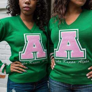 Wholesale Custom OEM ODM Acrylic Cotton Knitted Varsity Alpha Kappp AKA Sorority Llightweigh Greek <b>Cardigan</b> Sweater for Woman - Product Image 3