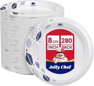 JOLLY CHEF 280 Assiettes en papier de 8 pouces, résistantes à l'eau, anti-coupures, robustes, imprimées feuilles, jetables pour usage quotidien - Product Image 2
