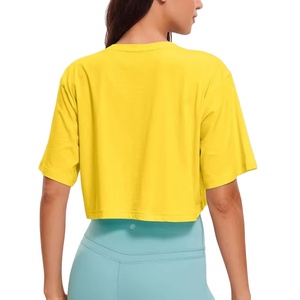 2024 Customized Yellow Cropped <b>Tops</b> for Women OEM Service Cotton Breathable Casual Crop <b>Tops</b> Stock Sizes Available - Product Image 3