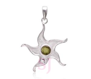 Pendentif statement en forme d'étoile en argent sterling 925 plaqué or massif avec pierre précieuse blanche Molda, classique pour mariage, fiançailles, fête - Product Image 1