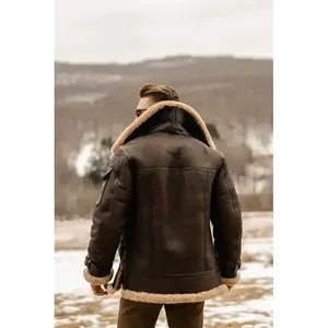 Mens Shearling B3 Flying Bomber Sheepskin Leather Coat - Product Image 6