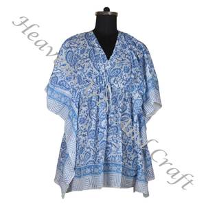100% Cotton <b>Women</b> Sleepwear Hand Block Printed <b>Kaftan</b> Dress KFCS166 Light Weight <b>Women</b> Casual Occasion Wear Short Caftan Dress - Product Image 3