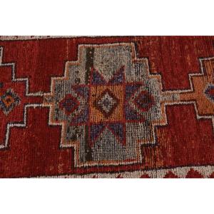 Turkish 2.8x9.8 ft Rug, Herki Vintage Rug, <b>Red</b> Floral <b>Wool</b> Rug - Product Image 5