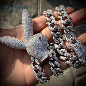 Cadena cubana de plata 925 chapada en oro blanco de 14 quilates para hombre, de 14mm moissanita Diamante de, conejito al revés helado para hombre - Product Image 3