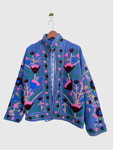 Veste en laine à col mandarin brodée à la main avec des motifs floraux, manches longues, taille plus, vêtements d'hiver pour femmes, style bohème - Product Image 2