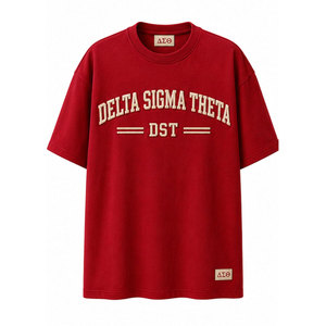 เดลต้า ซิกมา ทีต้า DST 1913 เสื้อยืดแขนสั้นสีแดงผู้ชายเสื้อลำลองผ้าฝ้ายคอกลมทรงโอเวอร์ไซส์ตัดเย็บแบบคอนทราสต์ - Product Image 5