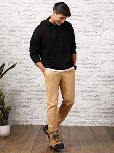 Style baggy Boxy goutte épaule noir basique sweats à capuche surdimensionnés coton mélangé thermique pull-over sweats à capuche pour hommes Logo personnalisé - Product Image 6