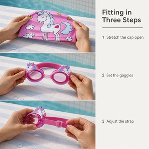 <span class=keywords><strong>Gorro</strong></span> de Natación y Gafas de Natación para Niños, Impermeables, Ligeros, con Estampado de Unicornio, Correa Ajustable para <span class=keywords><strong>Piscina</strong></span> y Playa - Product Image 3