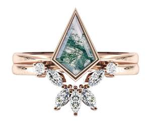 Anillo de compromiso y boda de plata 925 estilo victoriano con ágata musgosa natural en forma de cometa, engaste de garras, clásico, certificado, para fiesta - Product Image 4