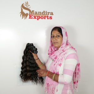 Vente en gros 100% extensions de cheveux humains indiens vierges bruts de haute qualité non transformés couleur noire cheveux humains ondulés - Product Image 4