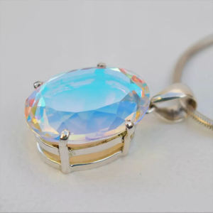 จี้อัญมณีควอตซ์ออร่านางฟ้าธรรมชาติที่สวยงามทันสมัยขนาด12X16มม. รูปไข่925สเตอริงสเตอร์ลิงเครื่องประดับโบฮีเมียนของผู้หญิงที่สง่างาม - Product Image 2