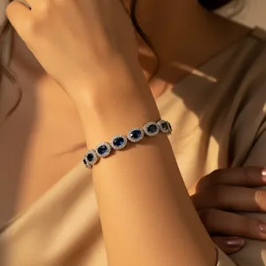 "Rhodium-Plated <b>Topaz</b> Flower <b>Bracelet</b> for Women" - Product Image 1