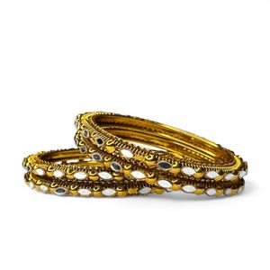 Gold Finish Premium Metal <b>Bangle</b> <b>Set</b> Emerald Cut Wedding Traditional Women's Jewelry Bulk Order Direct Factory - Product Image 1