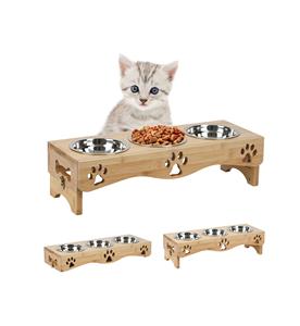 Cat Bowls Raised Food Bowl Set Stainless Pet Dishes <b>Feeder</b> with Stand Food and Water Bowl Stand - Product Image 1