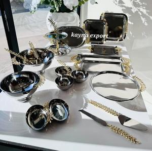 Bol de service en acier inoxydable pour collations Conception de feuille en métal doré Collection de bols à plateau en métal de luxe pour la maison de luxe - Product Image 5