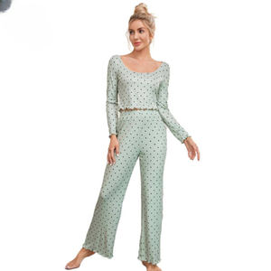Pyjamas pour femmes, ensembles de nuit à pois, vêtements de nuit personnalisés, coton bambou, vente en gros, ensemble de pyjama pour femmes - Product Image 1