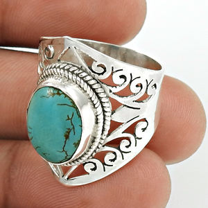 Bague de forme ovale en argent sterling 925 avec pierre turquoise tibétaine naturelle Bijoux de bohème faits à la main Fournisseurs en gros - Product Image 5
