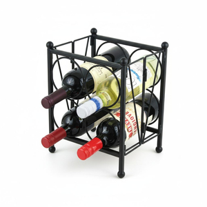 Eco Friendly Vintage Wrought Iron Metal <b>Wine</b> <b>Rack</b> Black Finished Tabletop Organizer Home Bar Ware Beverage Holder - Product Image 6