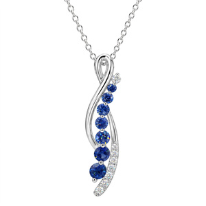 Elegante Collar con Colgante de Ola de Plata de Ley con Piedras Preciosas Azules y Blancas, Joyería de Moda de Lujo para Mujer - Product Image 2