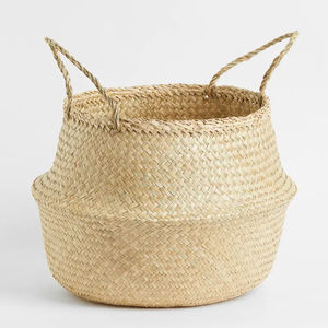 Seagrass Large Folding <b>Basket</b> Storage with Handle Handwoven Storage Seagrass Belly <b>Basket</b> for Home Organization - Product Image 1