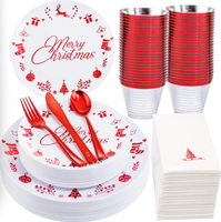 Ensemble de 175 assiettes en plastique jetables de Noël rouge et blanc Liacere, comprenant 25 couteaux à dessert, 25 cuillères, 25 gobelets et 25 serviettes.