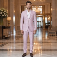Jas Pria Dusty Pink Bertekstur Single Breasted Dua Kancing Kerah Notch Saku Lipat Jas Pria untuk Pesta Pernikahan Bisnis Custom MTM