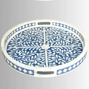 Bandeja con incrustaciones de hueso para cena, bandeja para servir hecha a mano, incrustaciones de hueso de lujo, desayuno de Ramadán, comida, fruta, café, té, bandeja decorativa en - Product Image 1