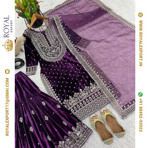 Présentant le velours de viscose lourd exclusif avec le fabricant de collections de costumes de broderie lourde par Royal Export à Surat Gujarat - Product Image 4