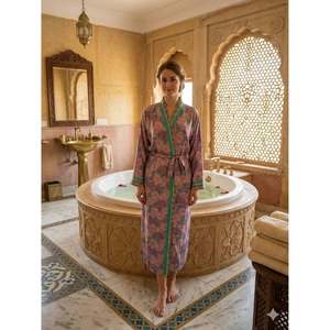 Recycled Silk Sari Women's Boho Chic Vintage <b>Beach</b> Cover Dress <b>Robe</b> for Resort Wear Gypsy House Kimono for Lounge Swimsuit - Product Image 1