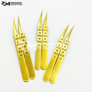 RMI Haute Qualité En Acier Inoxydable Extension De Cils Pince À Épiler Point D'isolation Or Plasma Couleur Coeur Conception Grip - Product Image 3