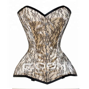 Corset beige à baleines en acier avec superposition de dentelle noire, corset tendance - Product Image 1