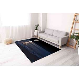 Alfombras con vista al mar y a la luna, alfombra estampada, alfombra de luna llena, alfombra negra, alfombras fáciles de limpiar, alfombra fina no tejida - Product Image 4