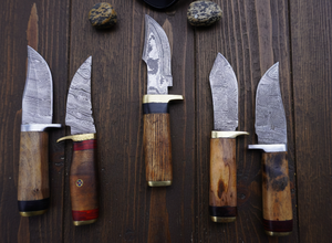 Ensemble de couteaux de chasse utilitaires en acier carbone fait main, 5 pièces, lames à bord droit, design ambidextre, durables, tranchantes, manches en bois - Product Image 6